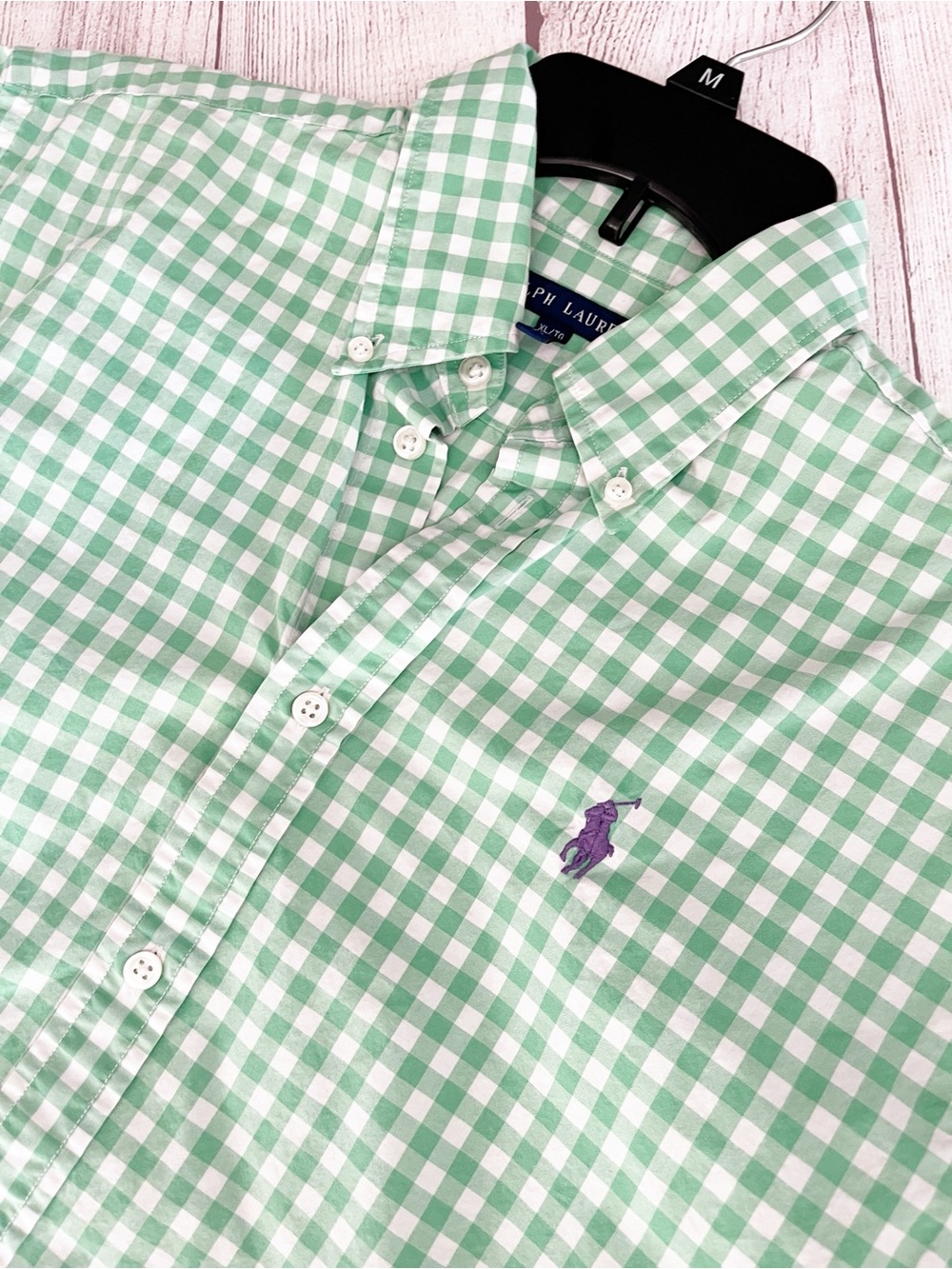 Ralph Lauren bright green plaid button down shirt